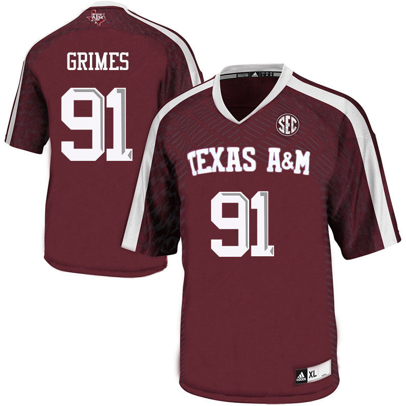 Men #91 K.J. Grimes Texas A&M Aggies College Football Jerseys-Maroon